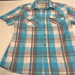 Blue and Brown Casual Button Down Shirt with Plaid Design